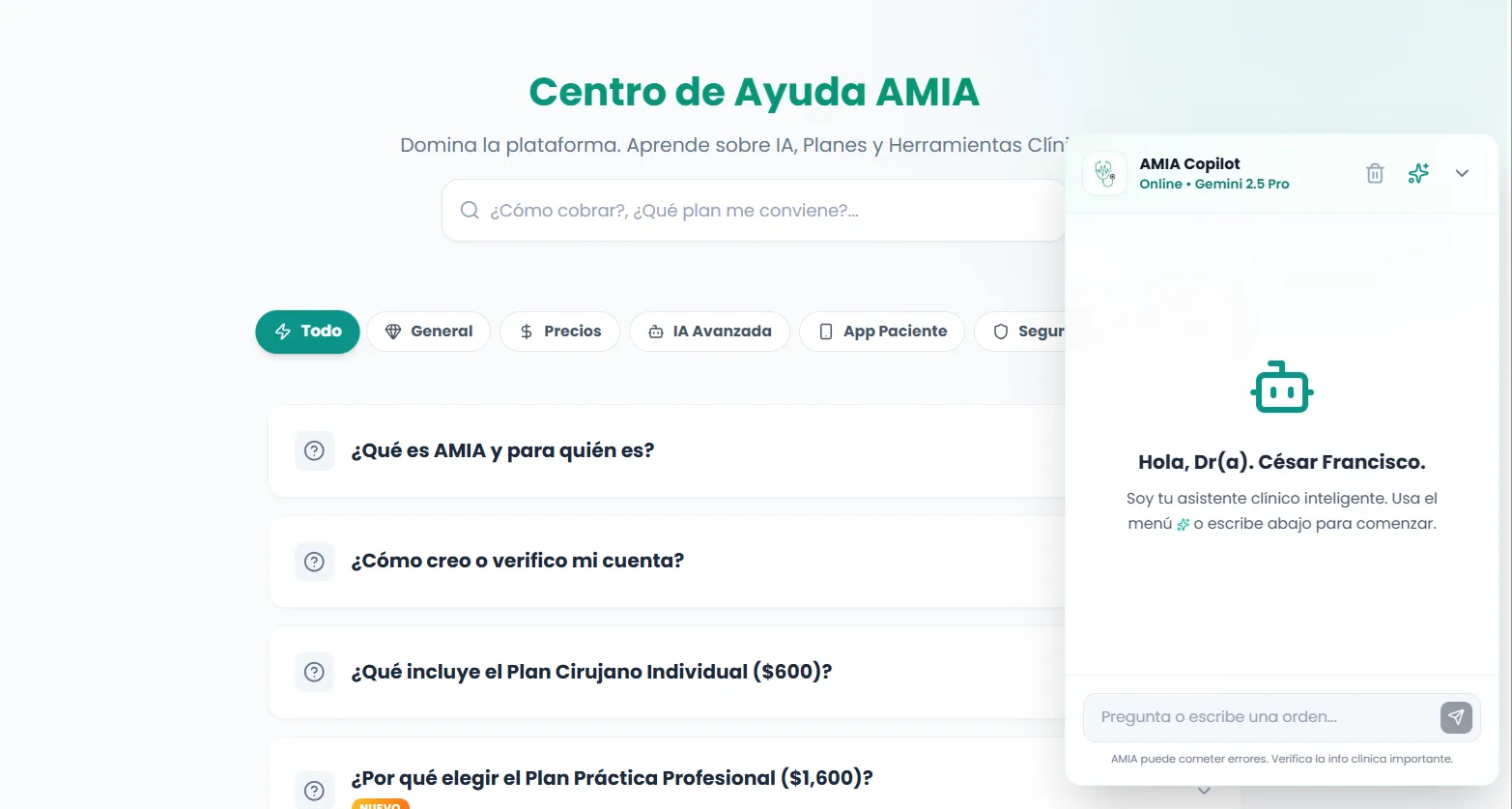 AMIA Médico — copiloto clínico
