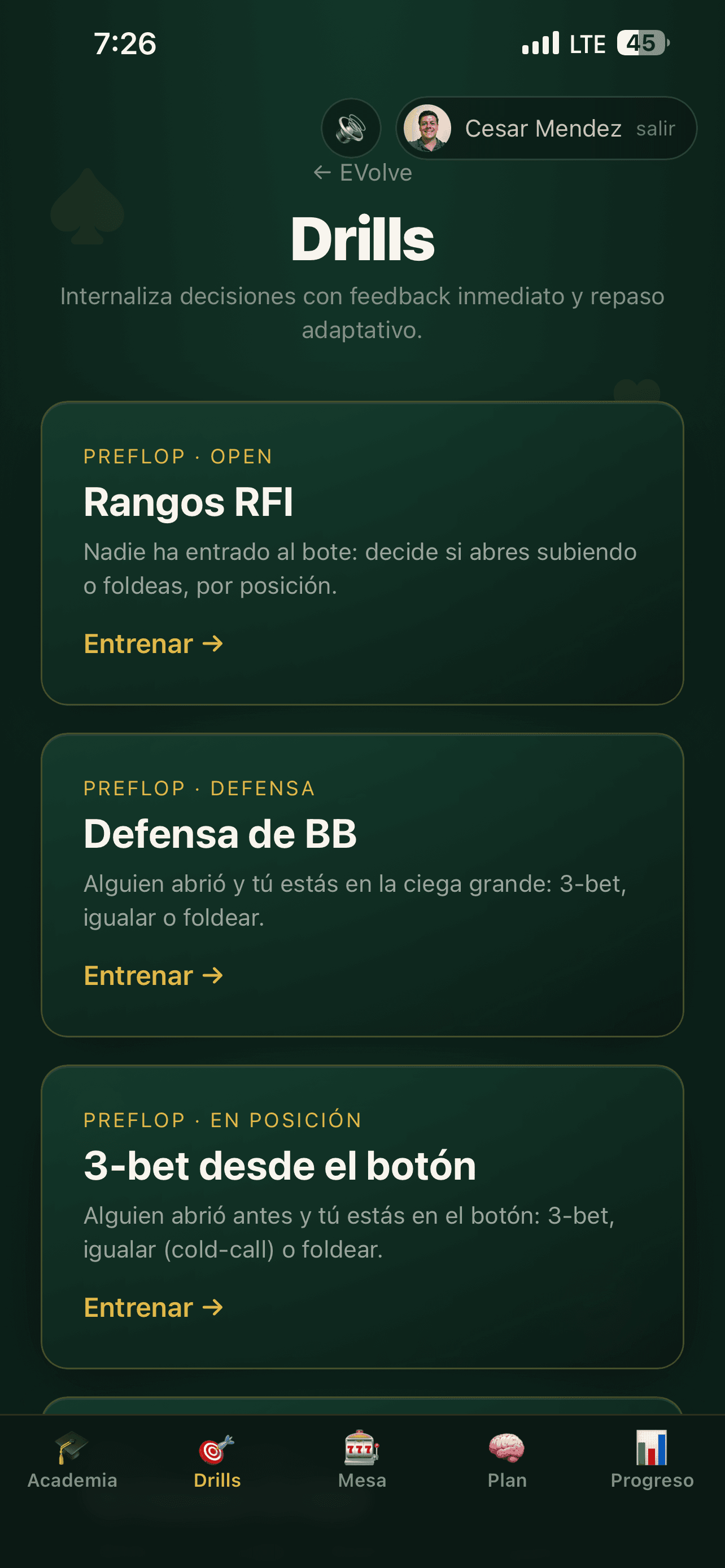 EVolve — pantalla 3