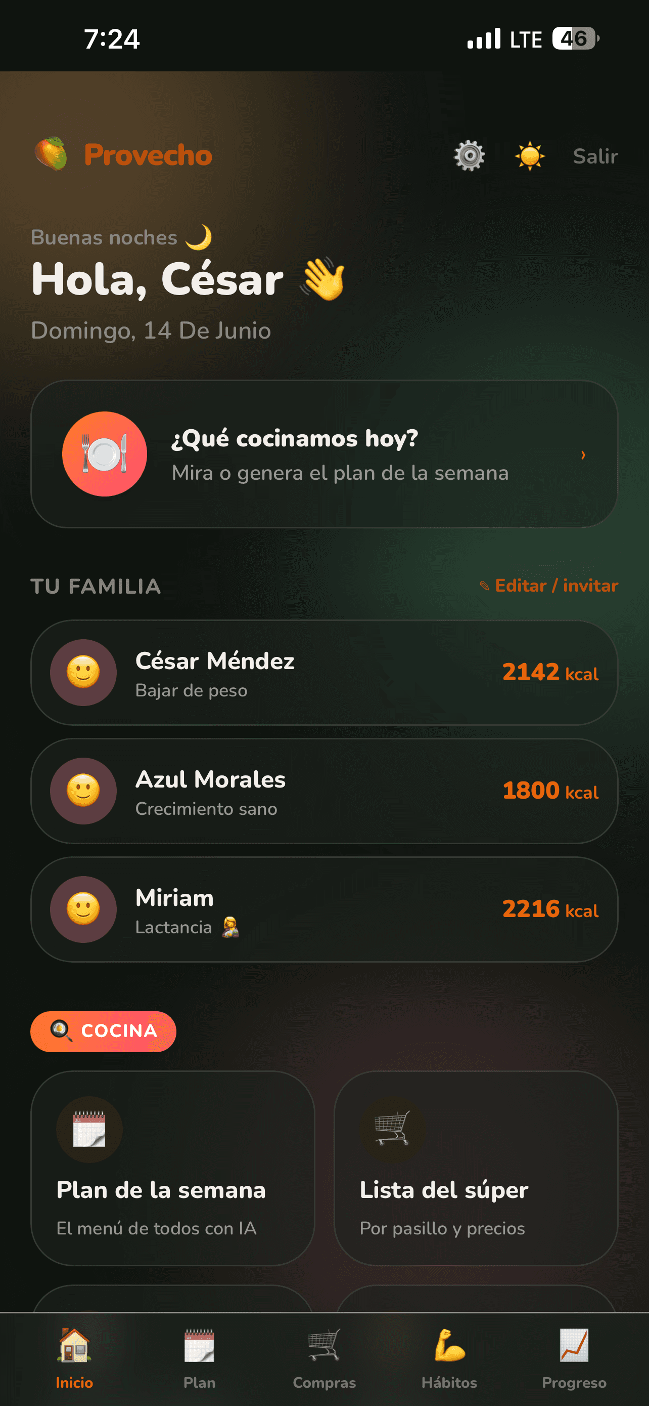 Provecho — pantalla 1