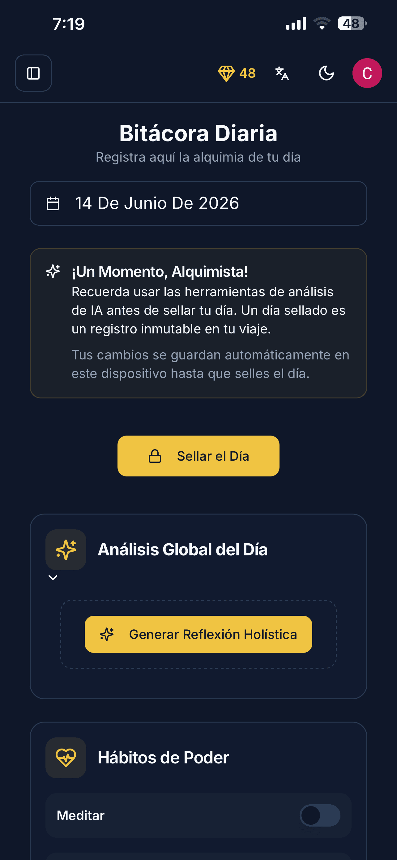 TrueSelf Coach — pantalla 1