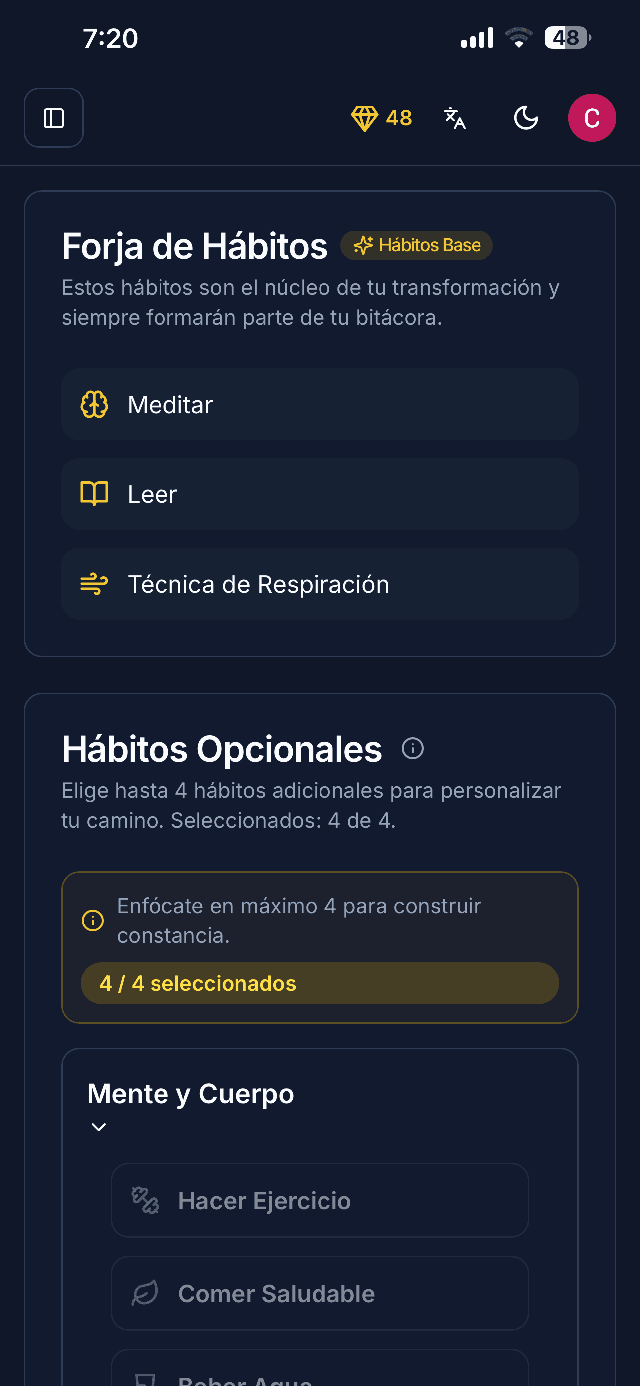 TrueSelf Coach — pantalla 2
