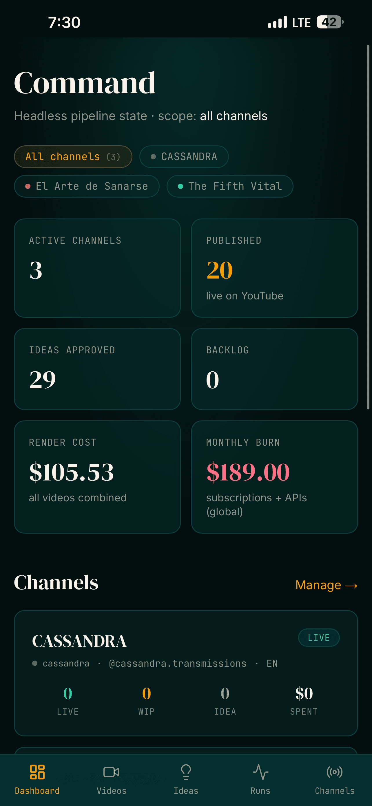 YouTube Engine — pantalla 1