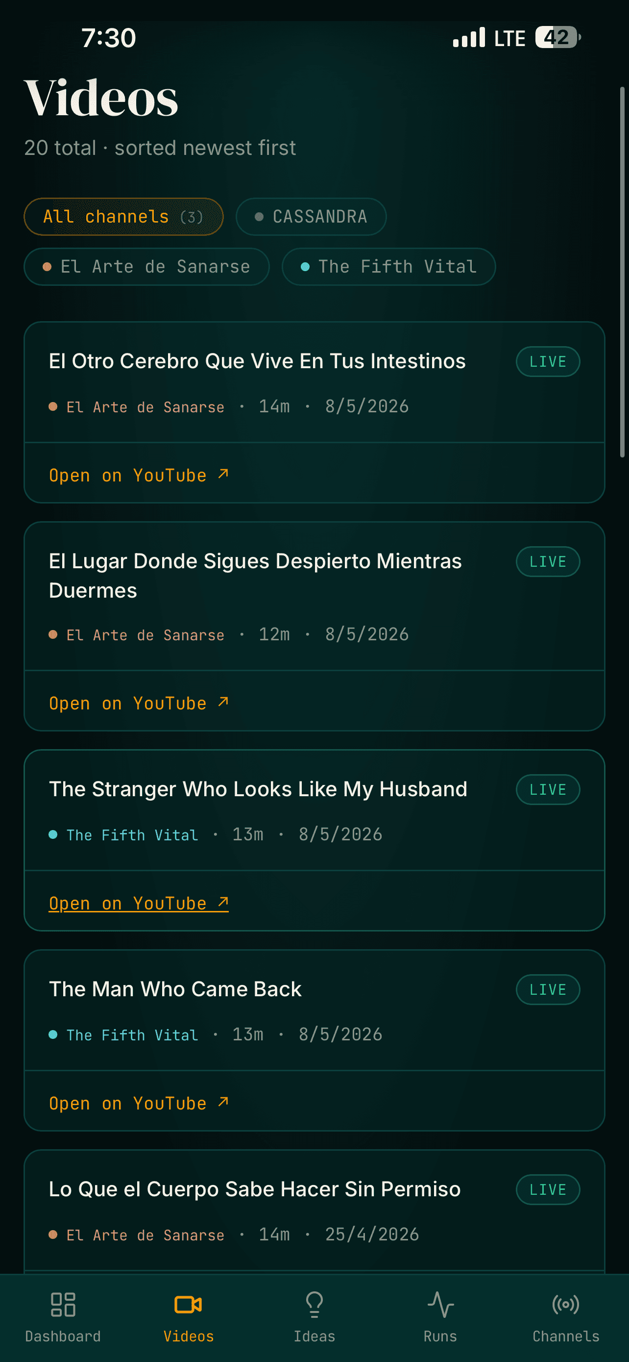 YouTube Engine — pantalla 3